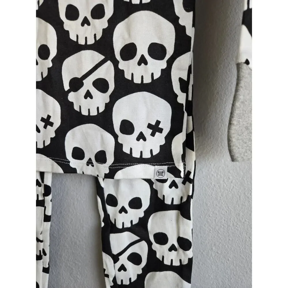 Honest Baby‎ Kids Organic Cotton Skull Print Snug Fit Pajama Set Black Gray XS/8